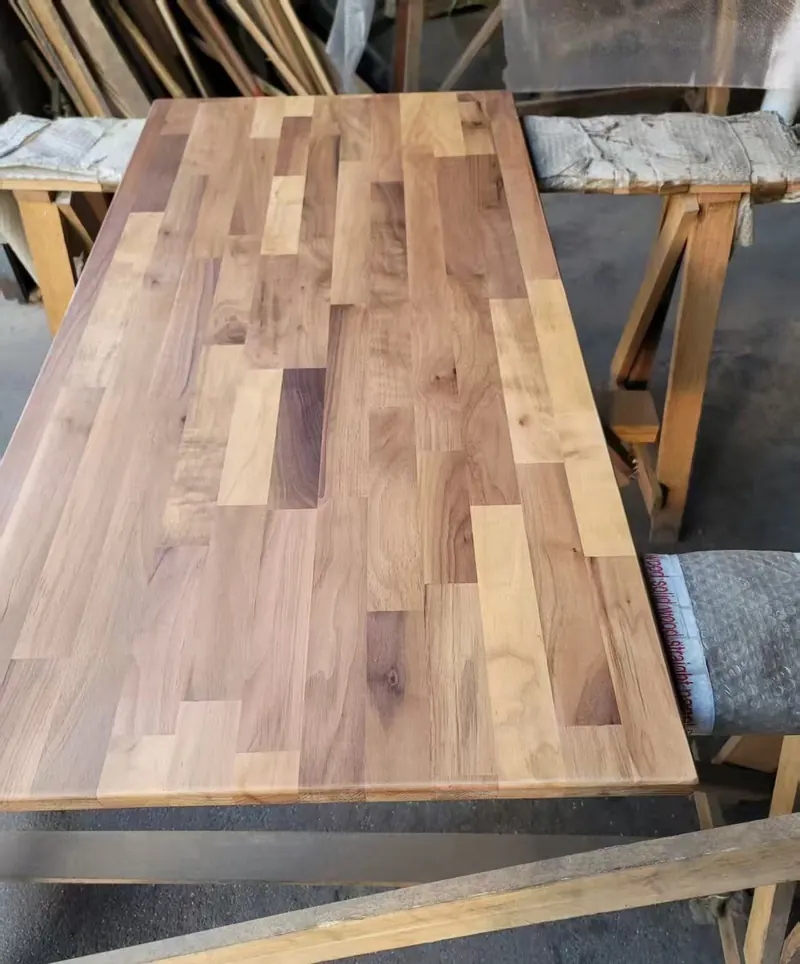 Butcher block countertop panel prepared for gluing and production