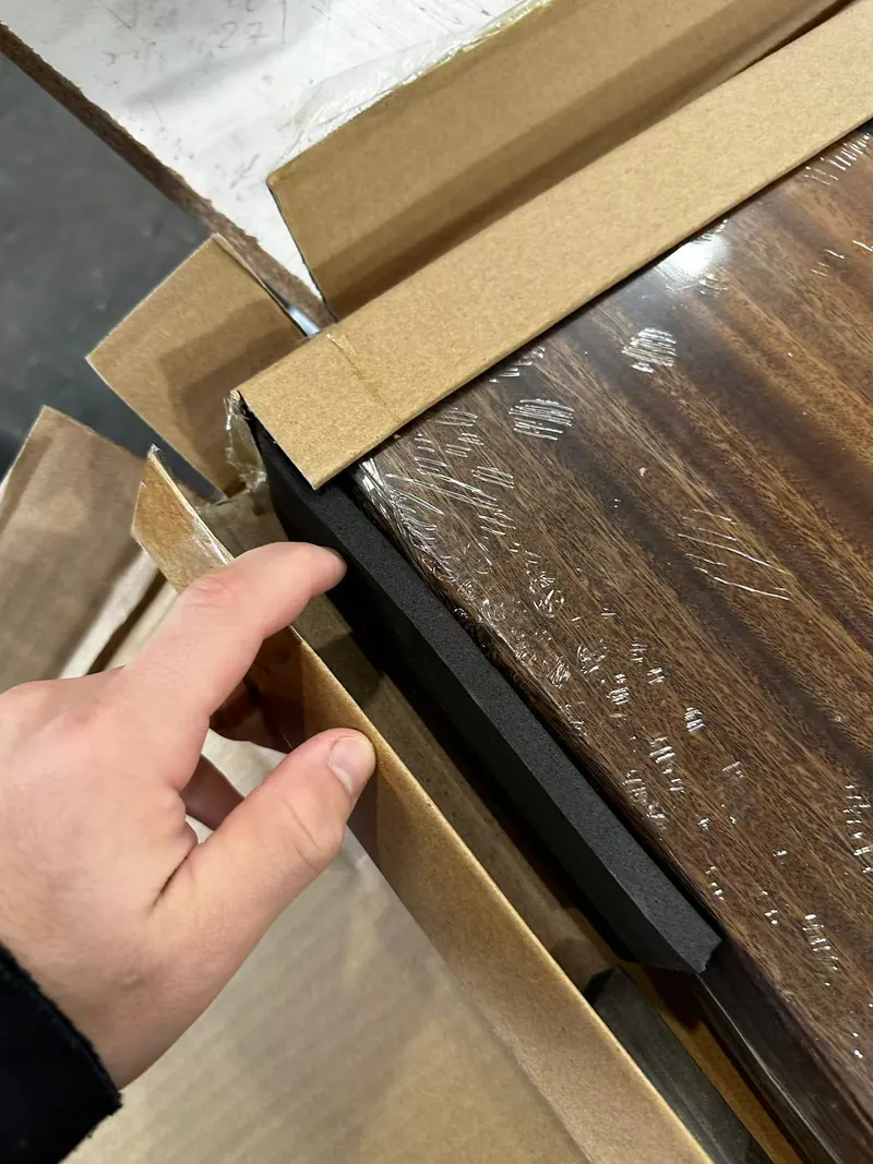 Countertop corner protection packaging detail for export shipment