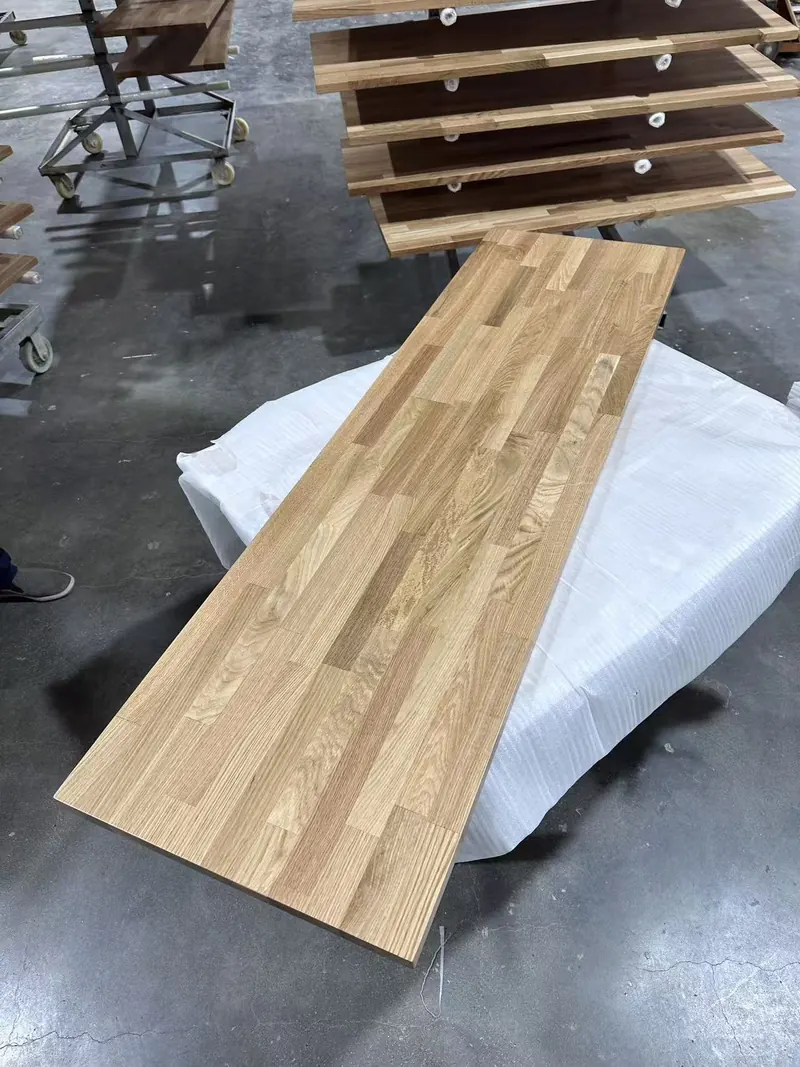 Finished oak countertop panel in factory