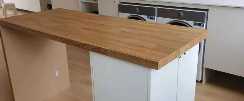 Installed custom wood kitchen island countertop